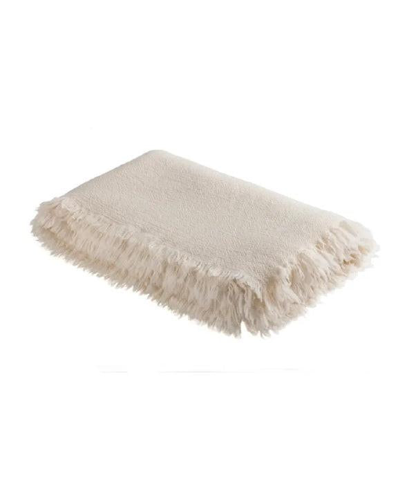 Plaid Vice Versa Frangé en Laine Vierge Lavée Ecru, Maison de Vacances