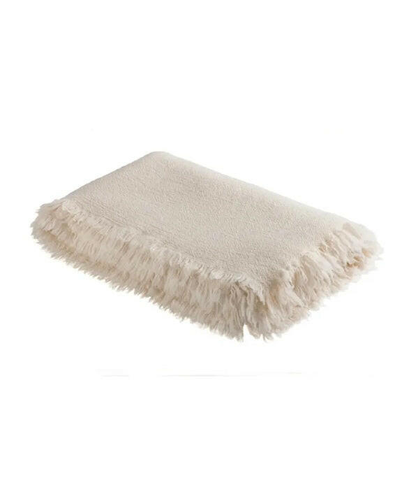 Plaid Vice Versa Frangé en Laine Vierge Lavée Ecru, Maison de Vacances