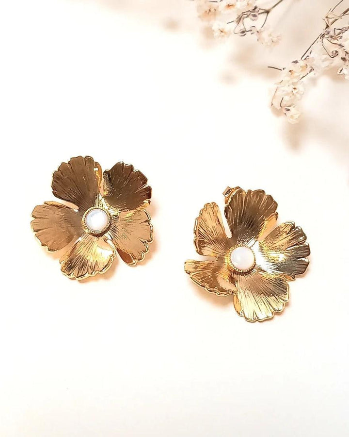 Boucles d'oreille Fleur, Perle Nacre Blanche, Fabien Ajzenberg