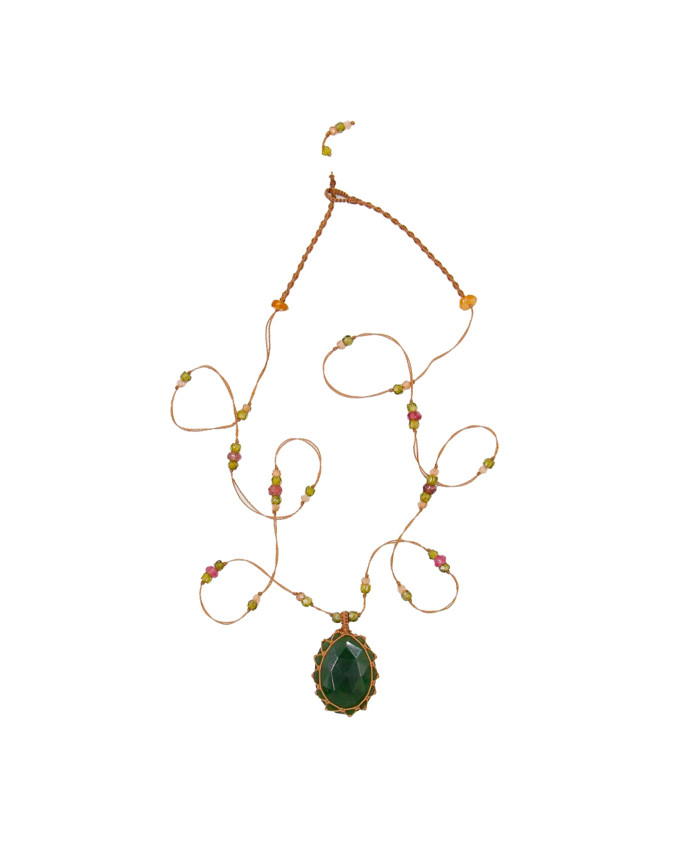 Collier Court Tibétain Vésuvianite - Mix Tourmaline Rose, Sharing
