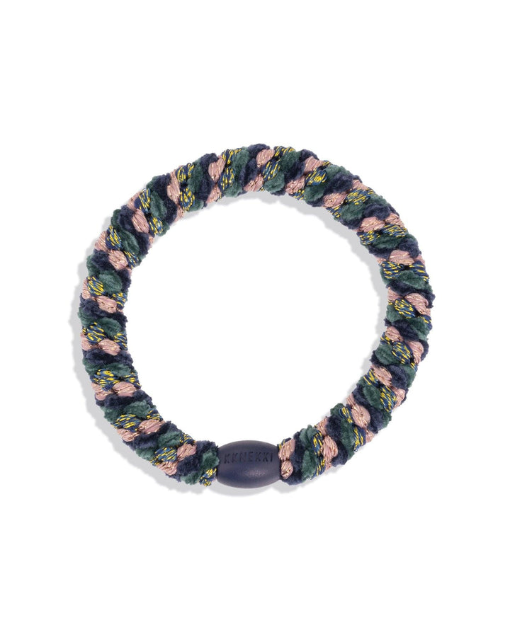 Elastique Mélange de Paillettes Vertes de Velours Bleu Marine, KKnekki 