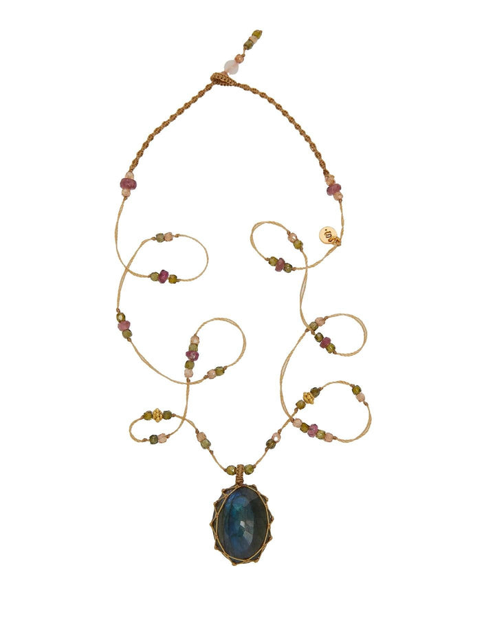 Collier Court Tibétain Labradorite - Mix Tourmaline Rose, Sharing