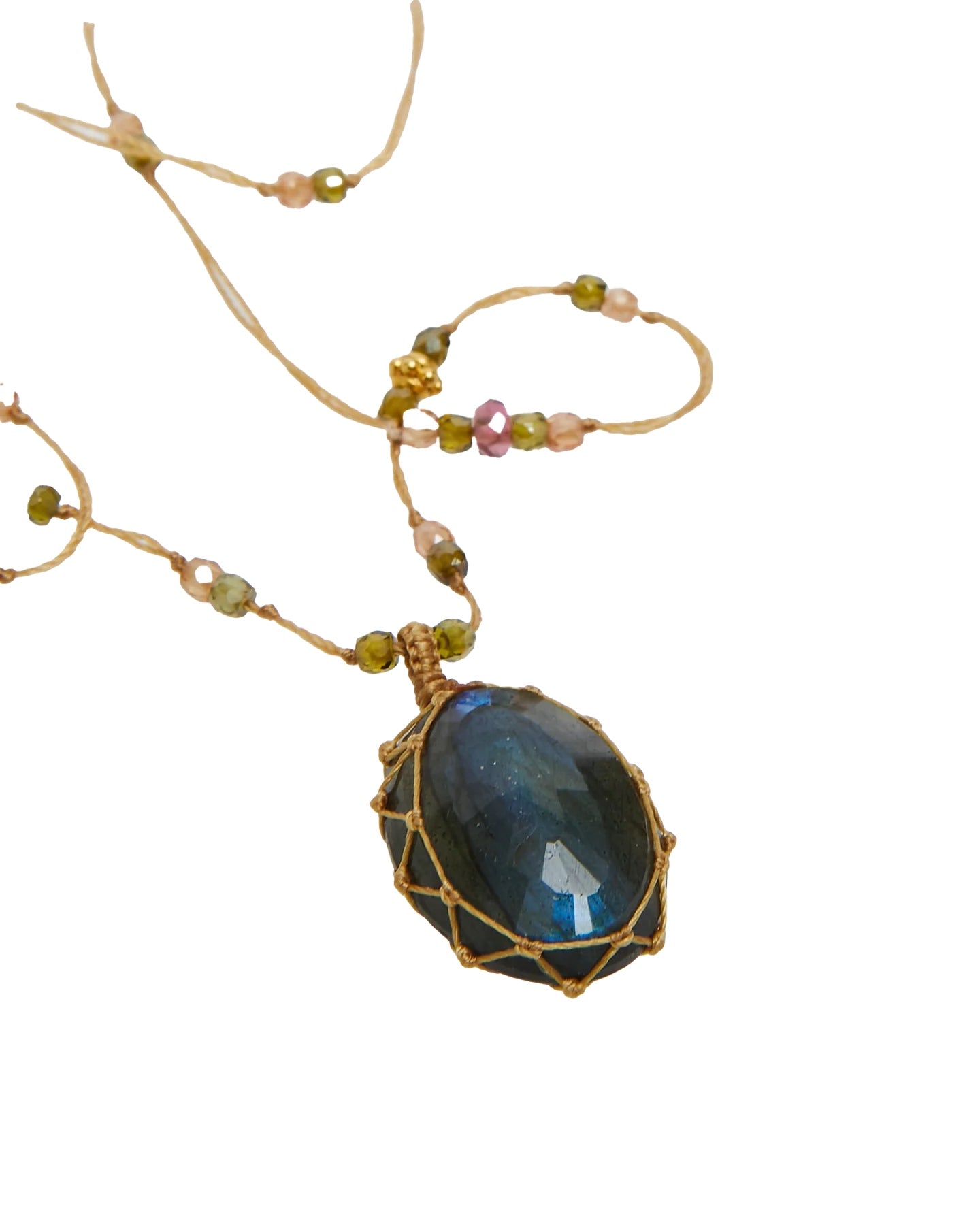 Collier Court Tibétain Labradorite - Mix Tourmaline Rose, Sharing