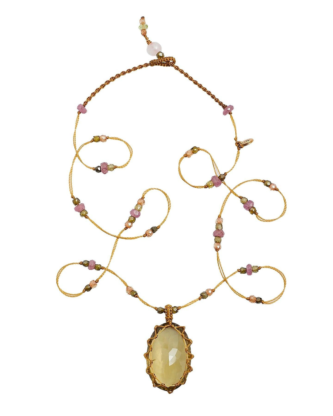 Collier Court Tibétain Quartz Olive - Mix Tourmaline Rose, Sharing