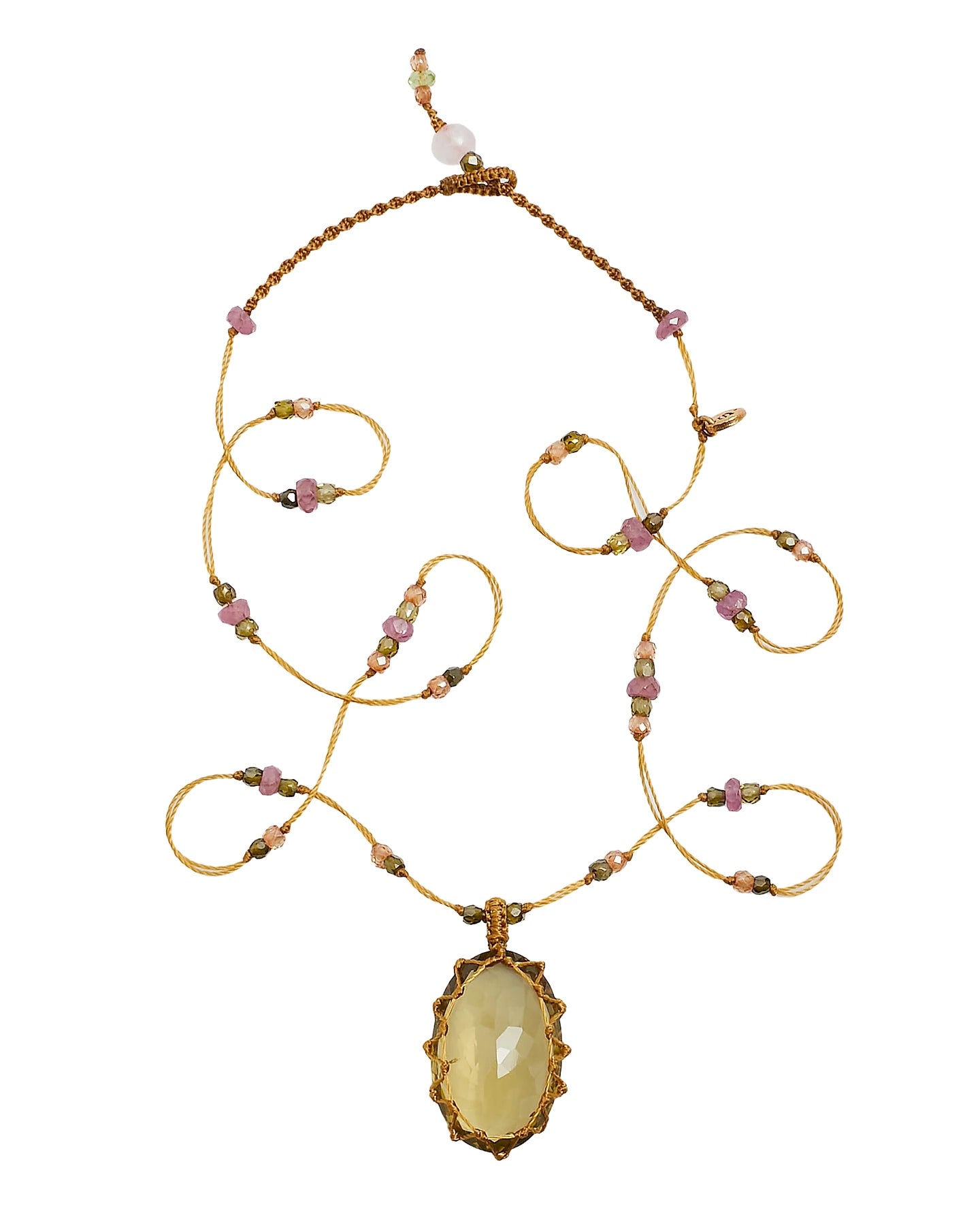 Collier Court Tibétain Quartz Olive - Mix Tourmaline Rose, Sharing