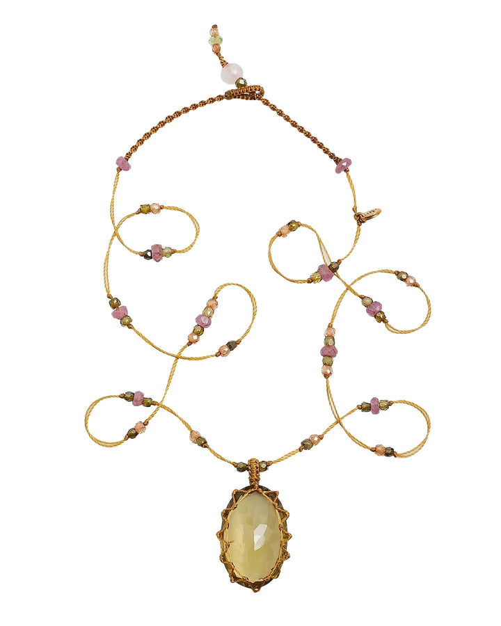 Collier Court Tibétain Quartz Olive - Mix Tourmaline Rose, Sharing