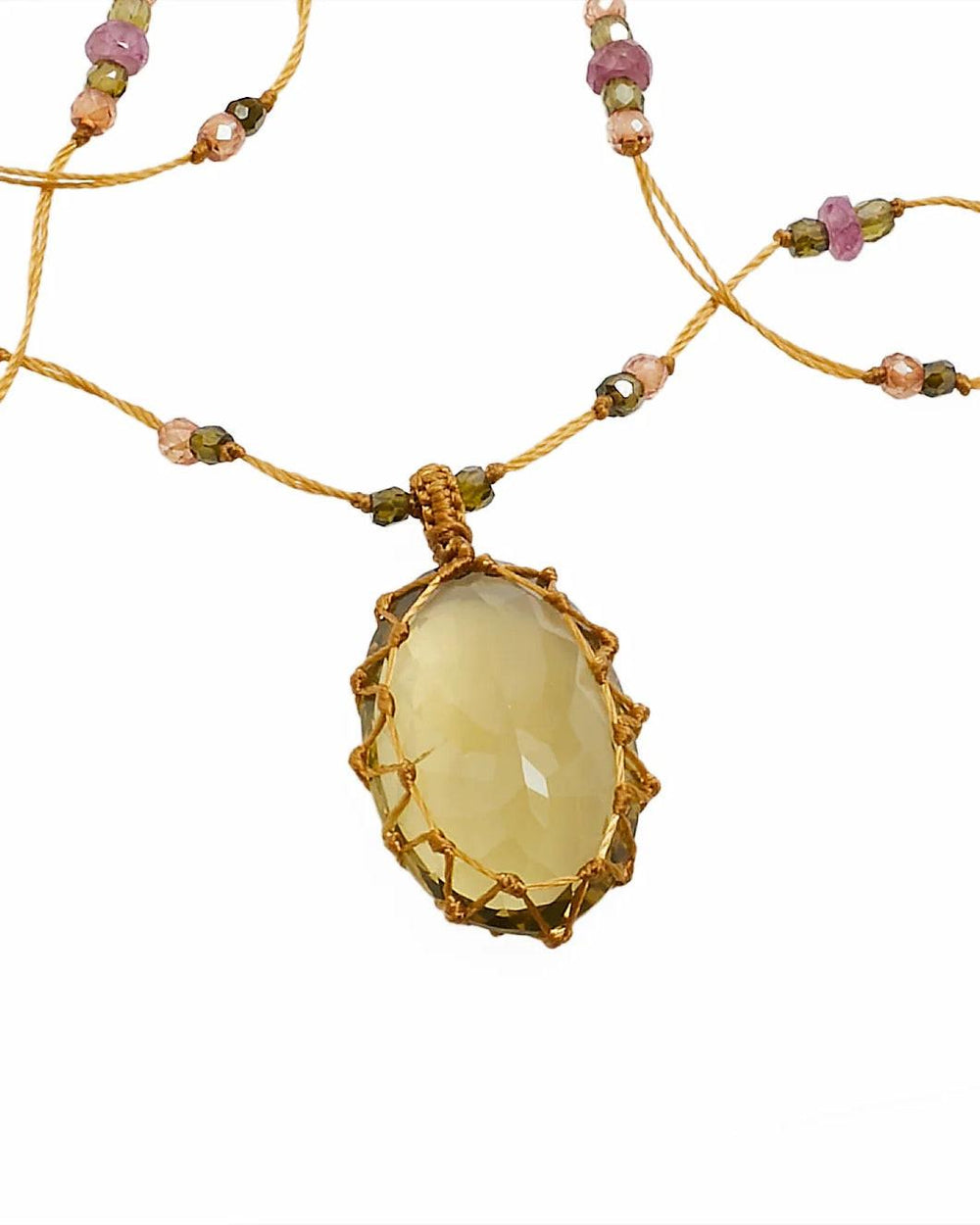 Collier Court Tibétain Quartz Olive - Mix Tourmaline Rose, Sharing