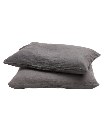 Taie d'oreiller Basic en lin lavé, Anthracite