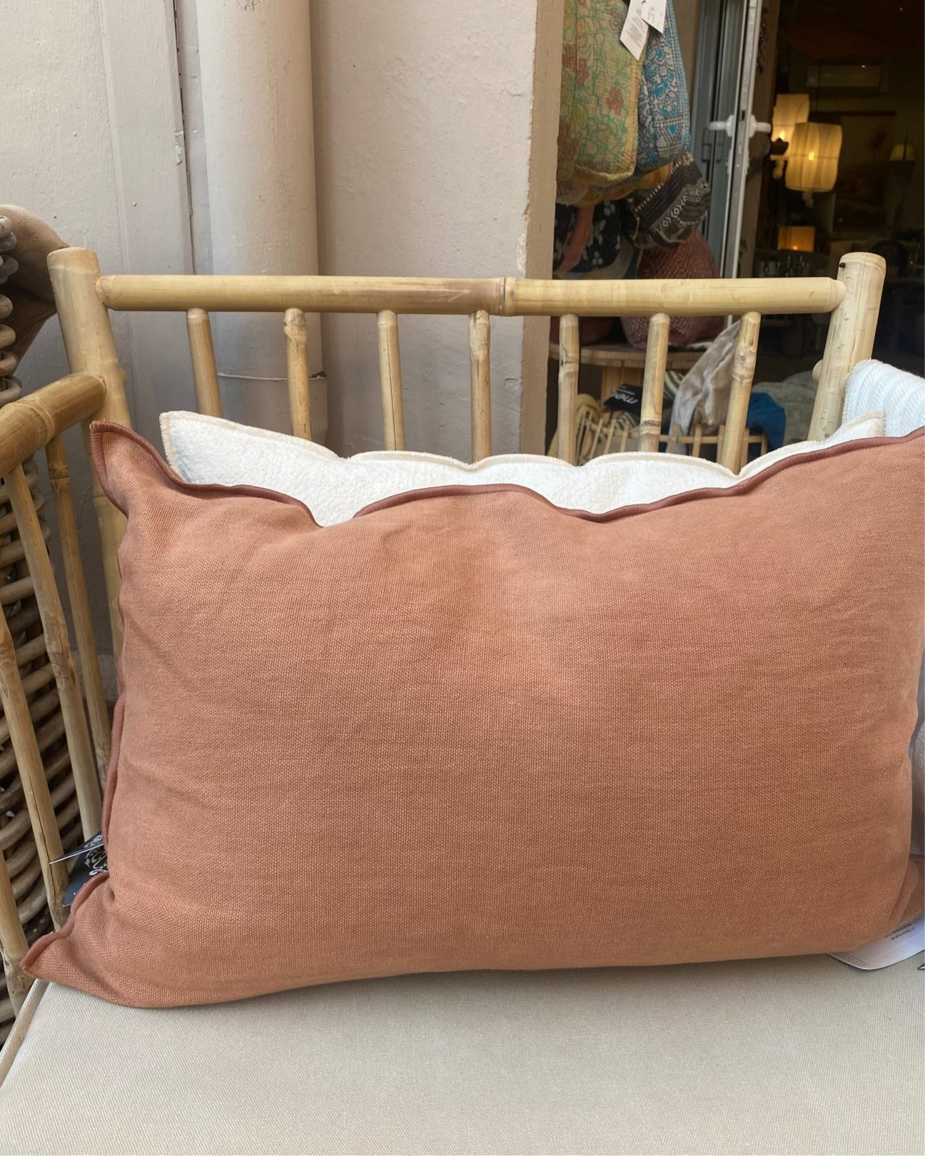 Vice Versa Black Line Stone Washed Linen Cushion, Blush