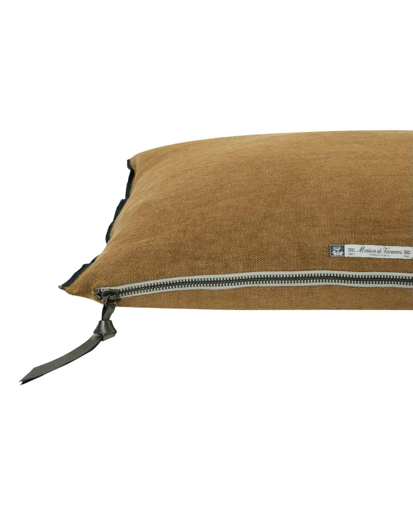 Coussin Vice Versa Black Line en Lin Stone Washed, Havane.