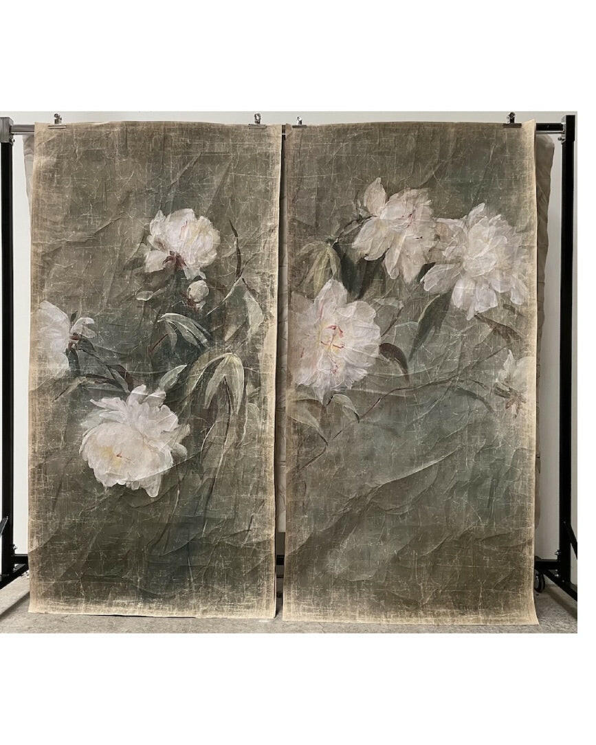 Toiles Diptyque sur papier froissé, Pivoines Blanches, Maison de Vacances