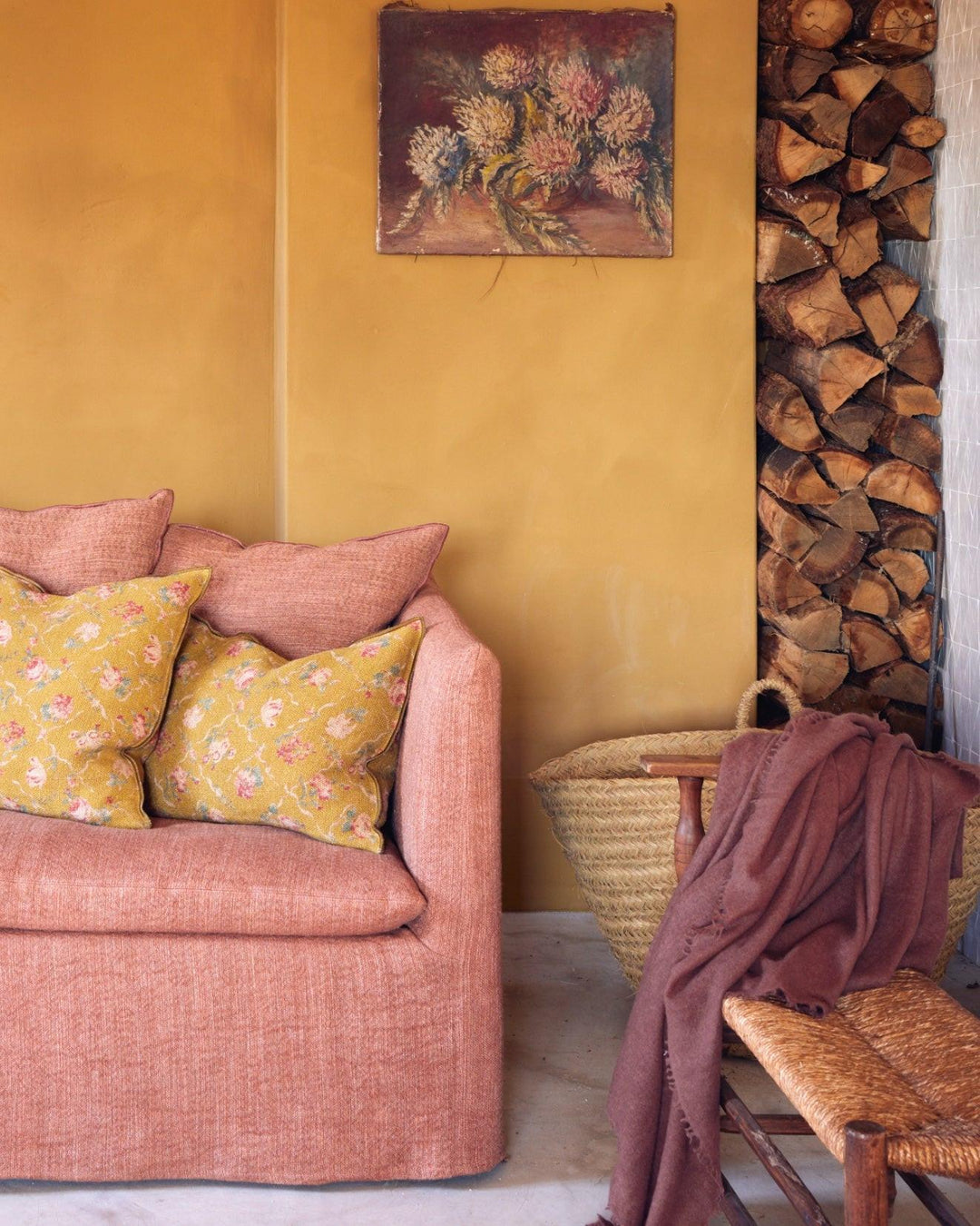 Plaid Vice Versa Frangé en Laine Vierge Lavée Grenat, Maison de Vacances