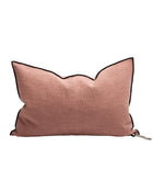 Vice Versa Black Line Stone Washed Linen Cushion, Rosewood