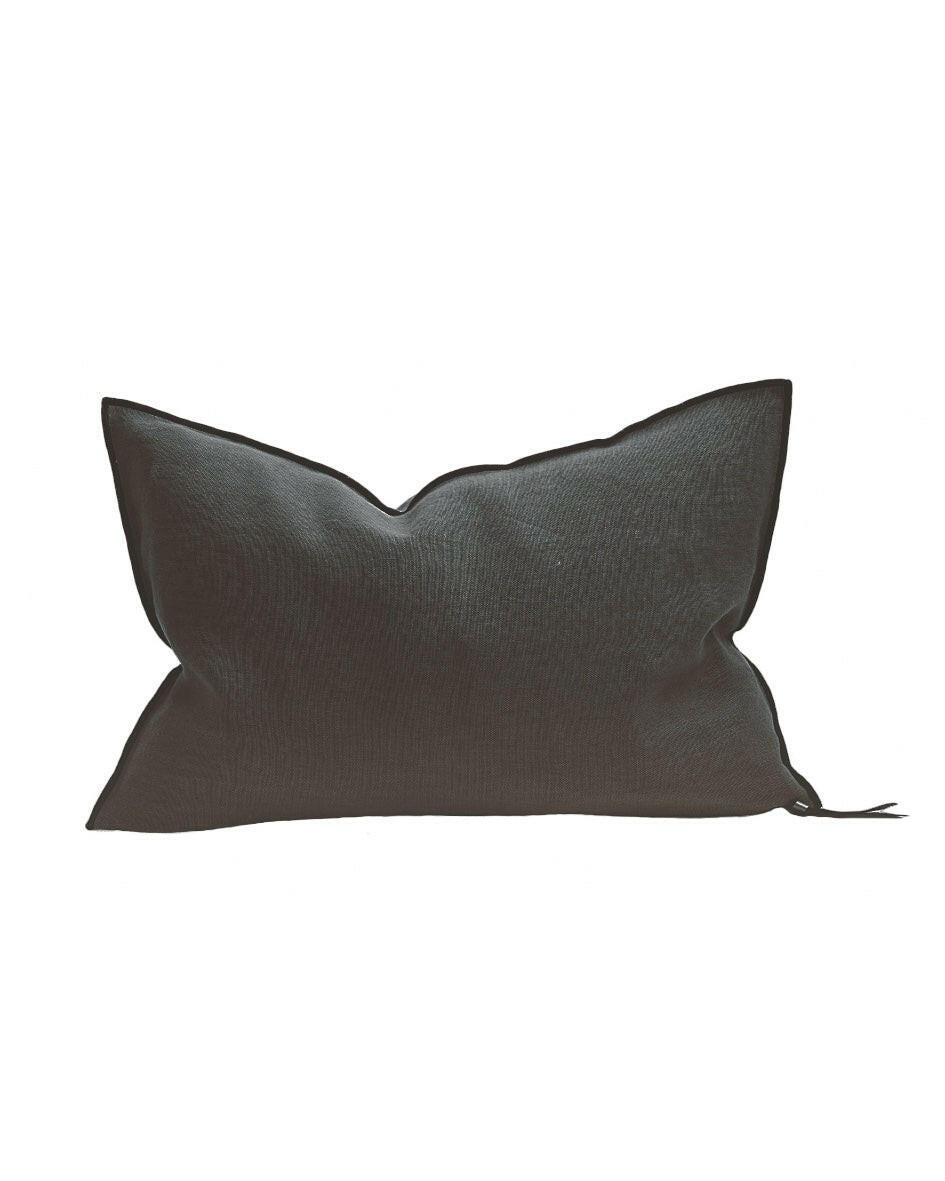 Coussin Vice Versa Black Line en Lin Stone Washed Asphalte, Maison de Vacances