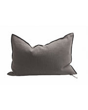 Vice Versa Black Line Cushion in Stone Washed Linen, Castor