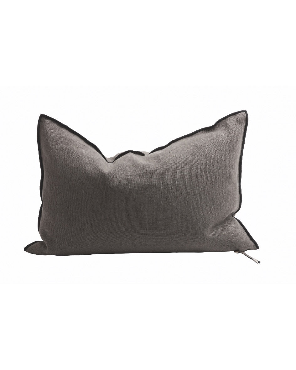 Vice Versa Black Line Cushion in Stone Washed Linen, Castor