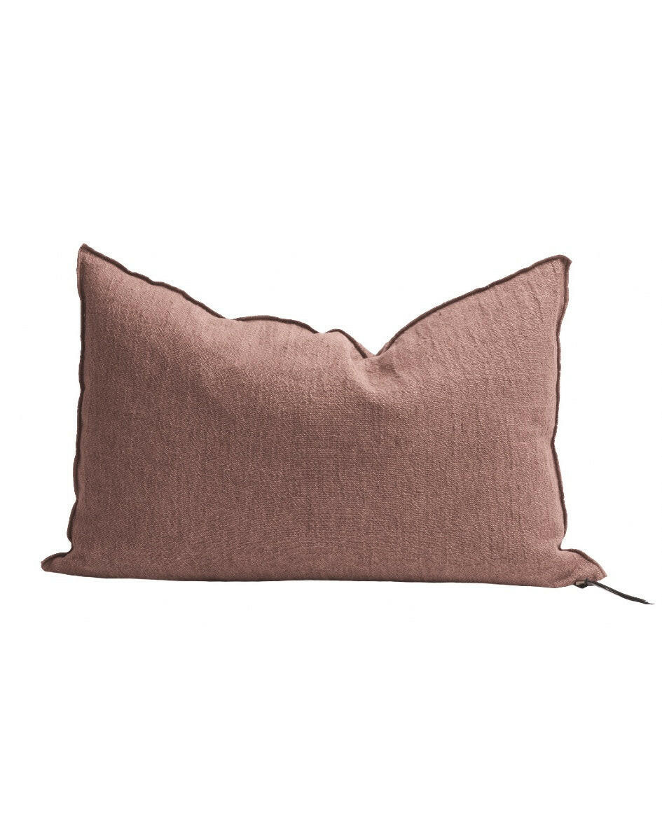 Coussin Vice Versa Crépon de Lin Lavé, Bois de Rose.