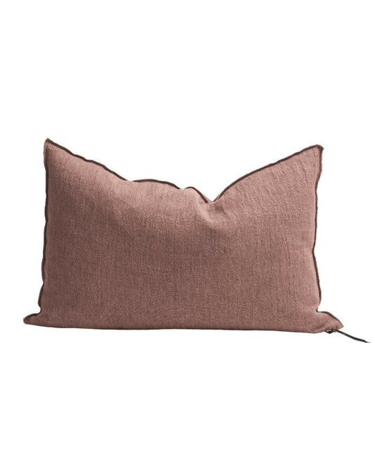 Coussin Vice Versa Crépon de Lin Lavé, Bois de Rose.