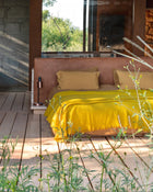 Vice Versa Fringed Throw in Washed Virgin Wool, Curry