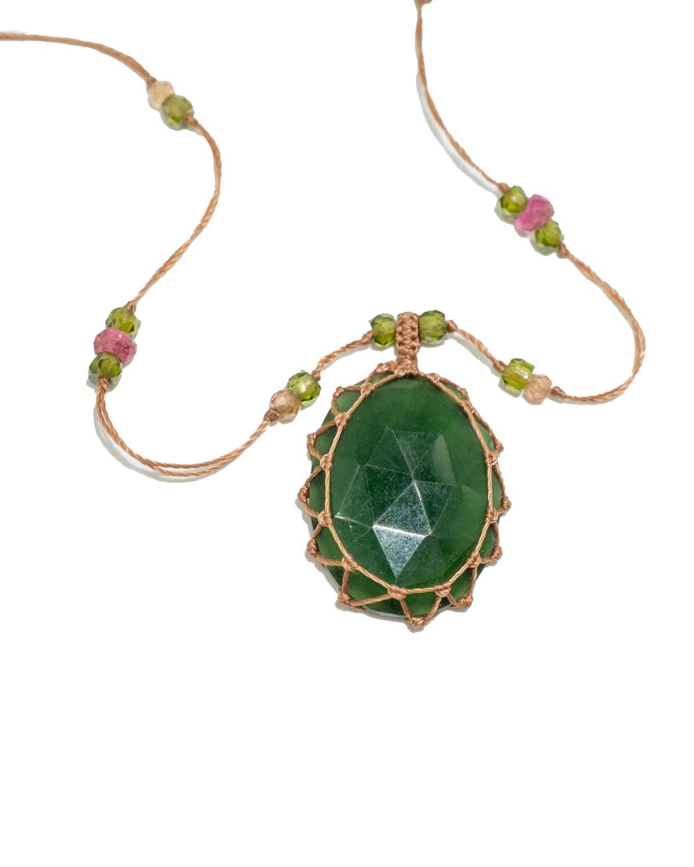 Collier Court Tibétain Vésuvianite - Mix Tourmaline Rose, Sharing