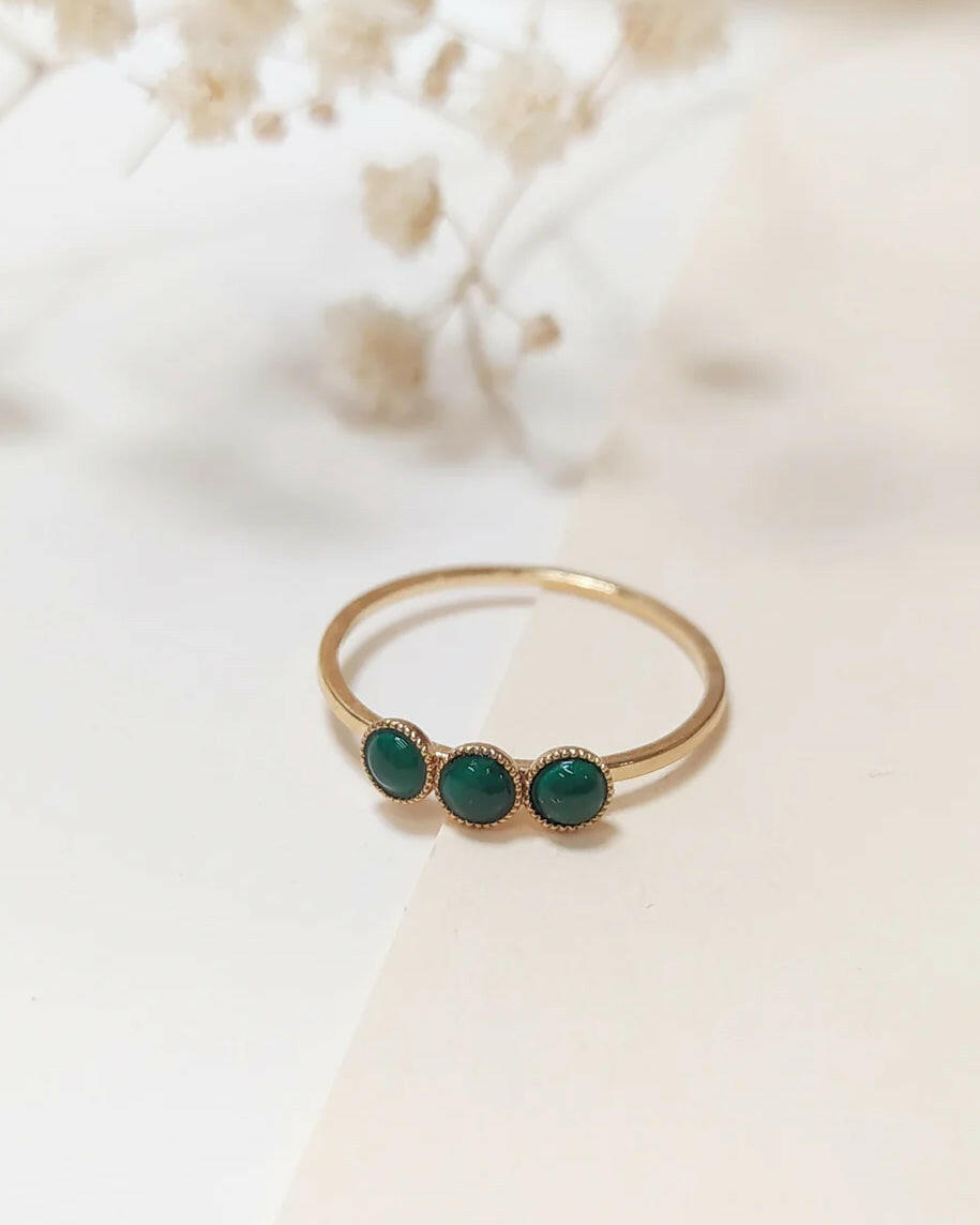 Bague rigide, 3 pierres, 5mm, Malachite, Fabien Ajzenberg