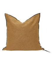 Coussin Vice Versa Black Line en Lin Stone Washed, Havane.