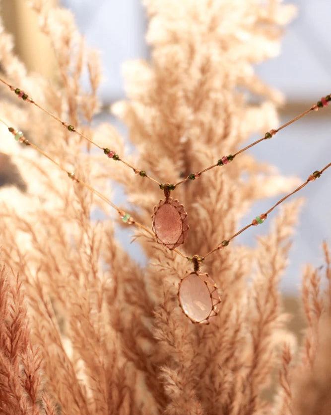 Collier Tibétain court, Rubellite