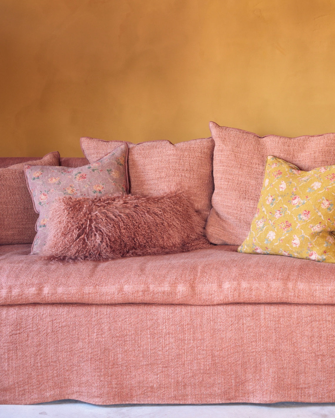 Coussin basic en peau de chèvre du Tibet, Bois de Rose