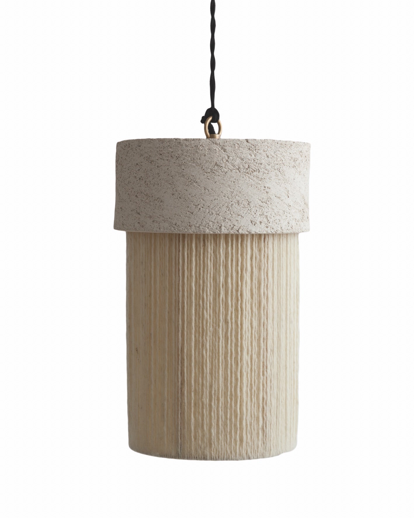 Suspension Kalé, Fil de Laine Tendu à la Main, Argile Blanche