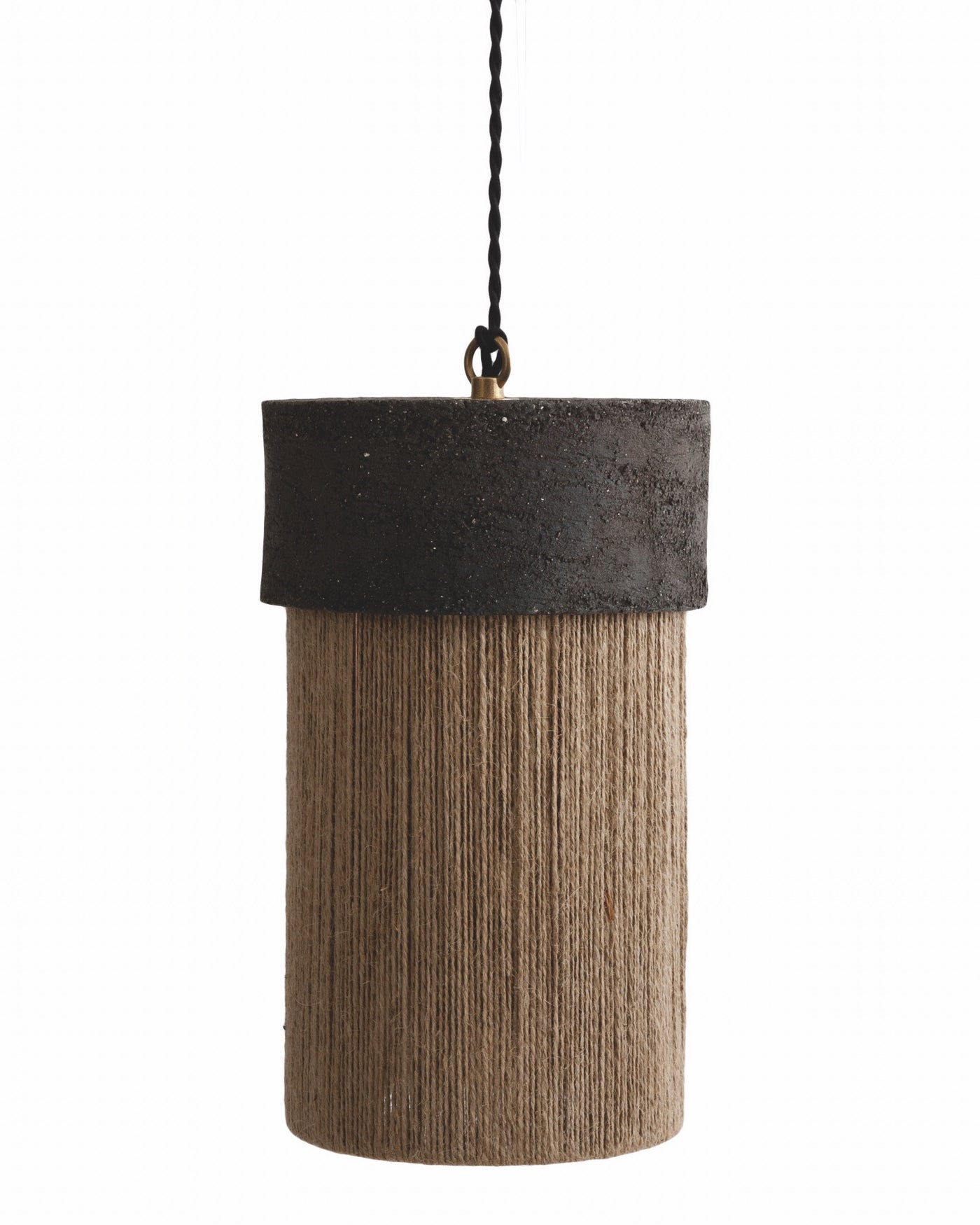 Suspension Kalé, Fil de Jute Tendu à la Main, Argile Noir
