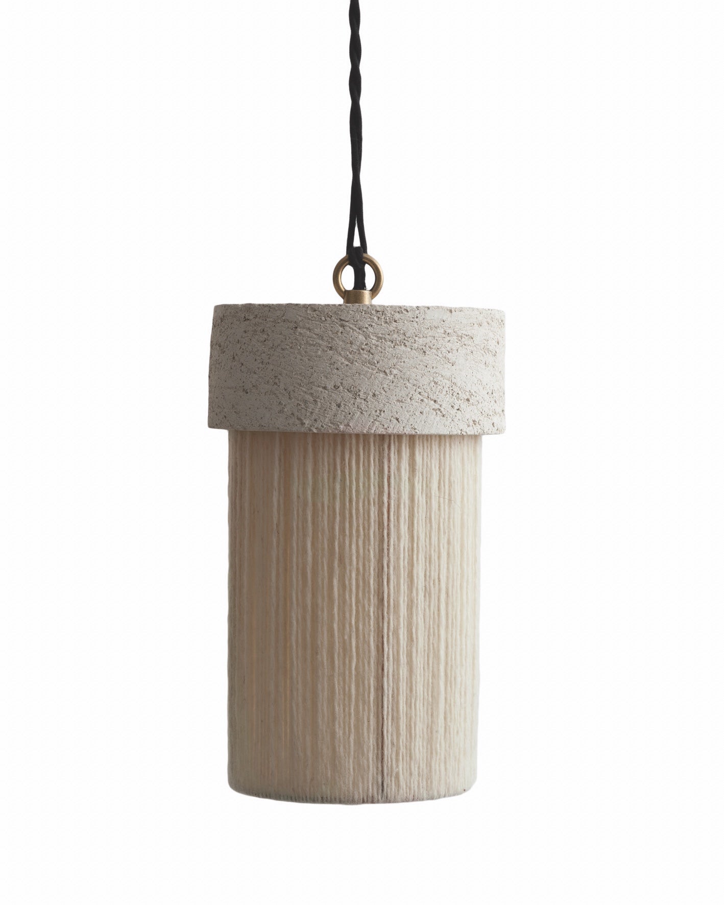 Suspension Kalé, Fil de Laine Tendu à la Main, Argile Blanche