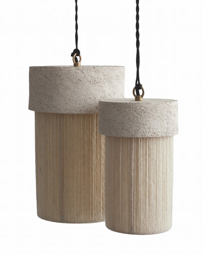 Kalé Pendant Light, Hand-Spun Wool Yarn, White Clay