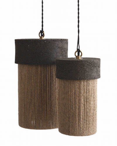Suspension Kalé, Fil de Jute Tendu à la Main, Argile Noir