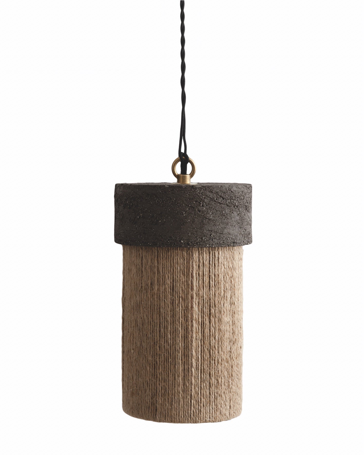 Kalé Pendant Light, Hand-Strung Jute Thread, Black Clay