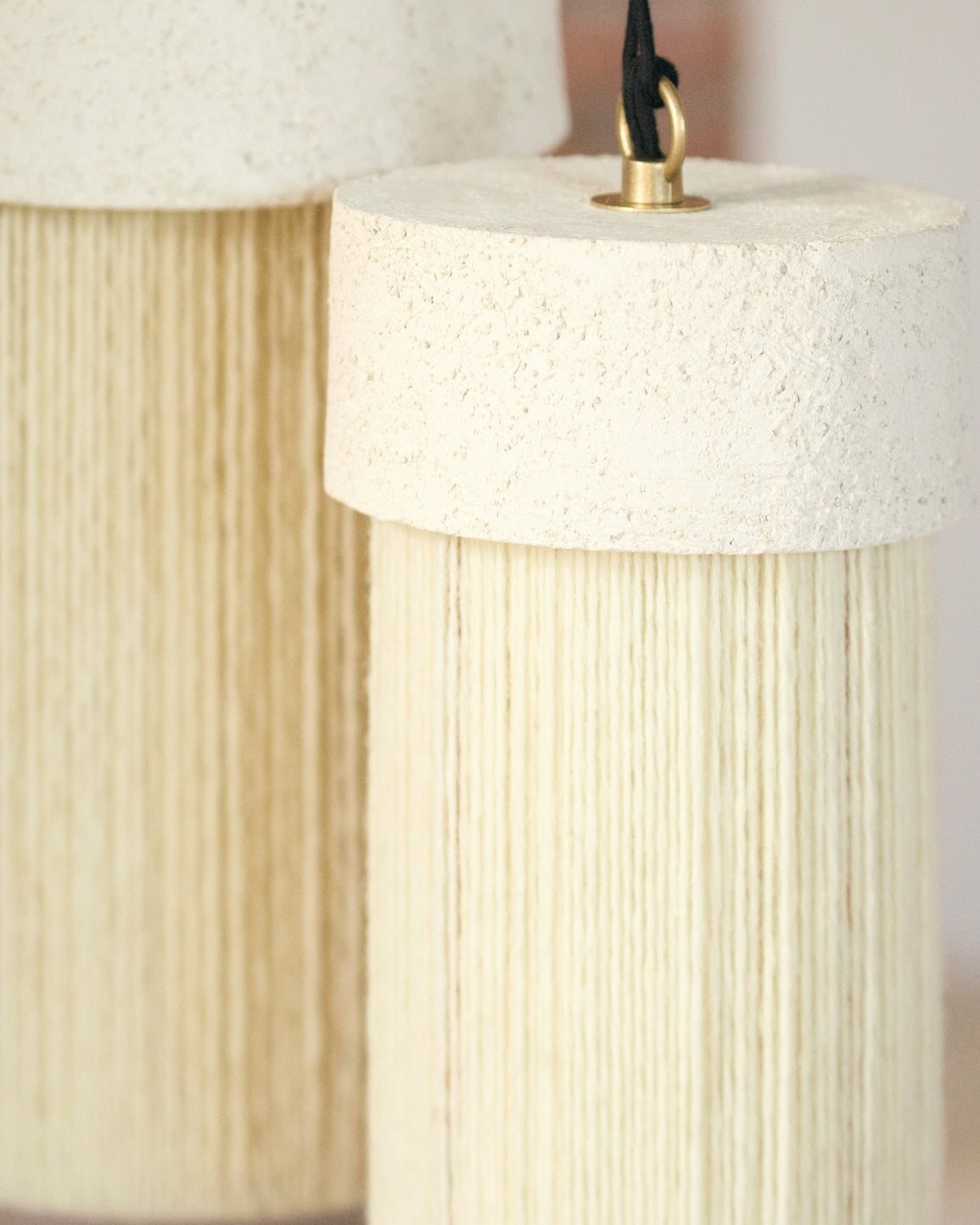 Kalé Pendant Light, Hand-Spun Wool Yarn, White Clay