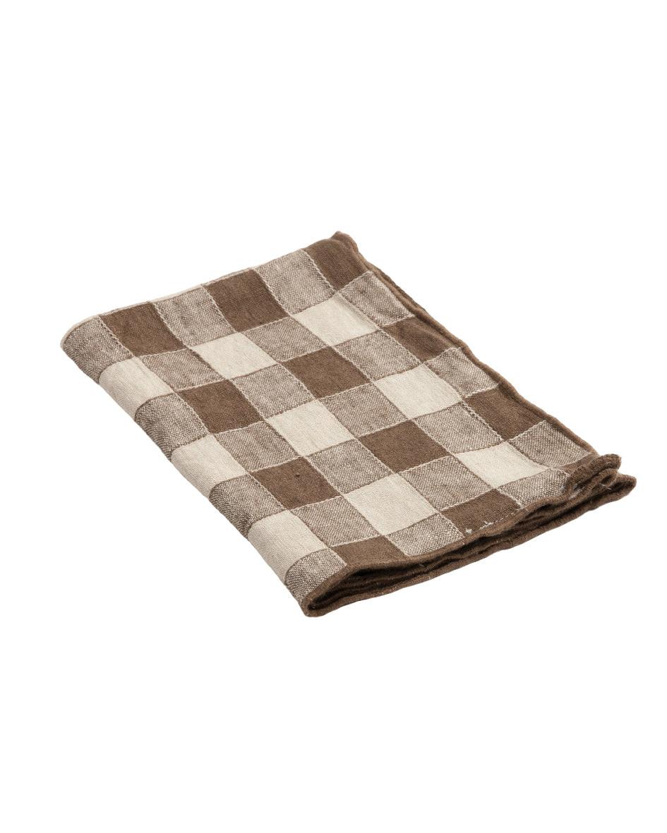 Torchon Bourdon Toile Vintage Vichy, Noisette, Maison de Vacances