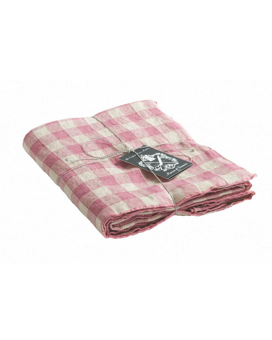 Nappe Bourdon Toile Vintage Vichy, Rose Zizi, Maison de Vacances