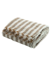 Plaid/Rideau Vice Versa Frangé en Gaze de Lin Lavé Bayadère, Havane/Chaux, Maison de Vacances