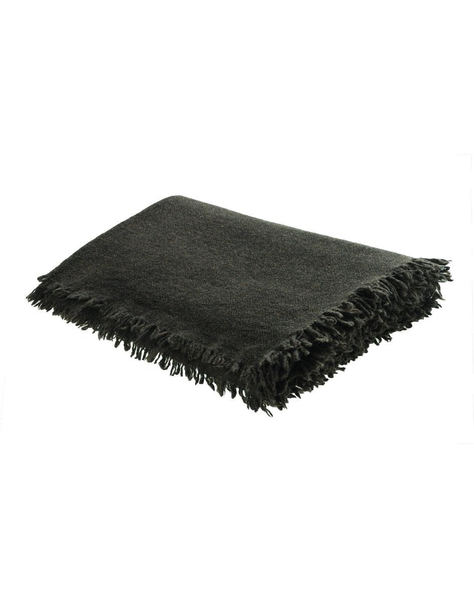 Plaid Vice Versa Frangé en Laine Vierge Lavée, Brownie, Maison de vacances