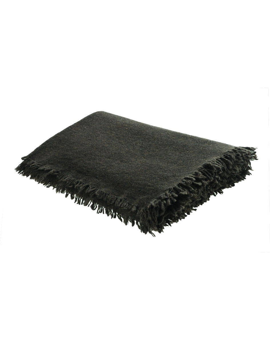 Plaid Vice Versa Frangé en Laine Vierge Lavée, Brownie, Maison de vacances