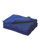 Vice Versa Fringed Throw in Washed Crinkled Linen, Cobalt/Indigo