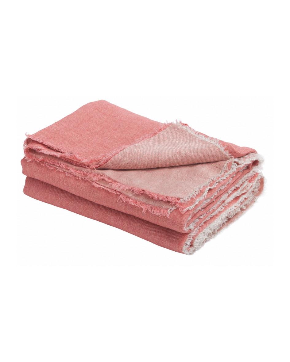 Plaid Vice Versa Frangé en Lin Lavé Froissé Pivoine / Givré, Maison de Vacances