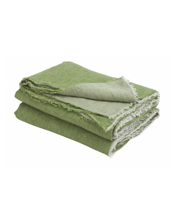 Vice Versa Fringed Throw in Crinkled Washed Linen, Apple/Frosted