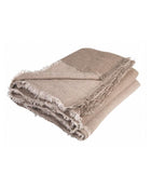 Vice Versa fringed throw in crumpled washed linen, Khaki / Frosted