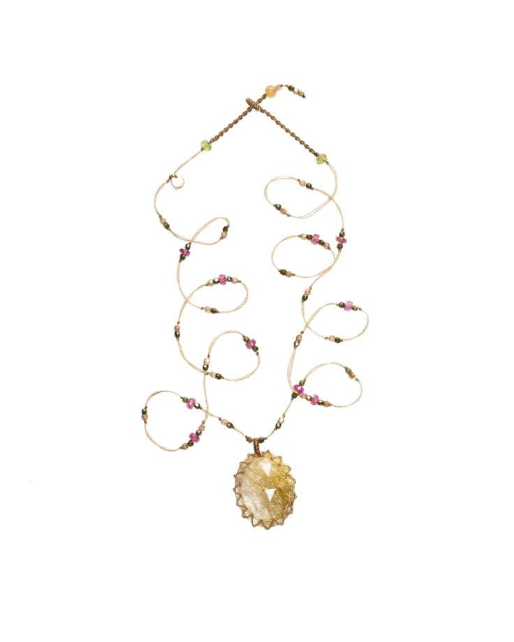 Collier Tibétain court Quartz Rutile Gold, Sharing bijoux 
