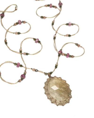 Collier Tibétain court Quartz Rutile Gold, Sharing 