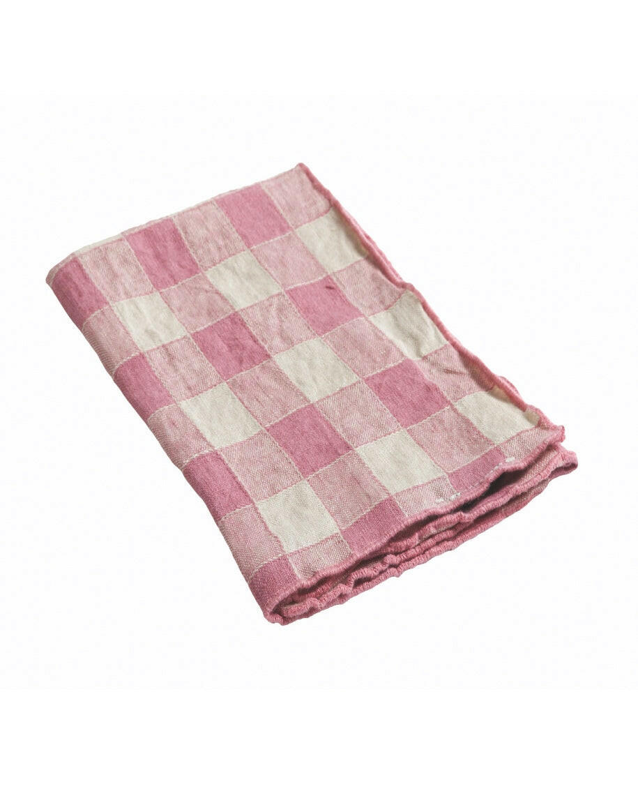 Serviette Bourdon Toile Vintage Vichy, Rose Zizi, Maison de Vacances