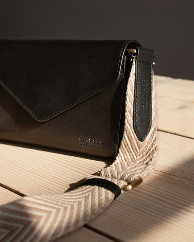 Bandoulière Sable, Cuir Noir.