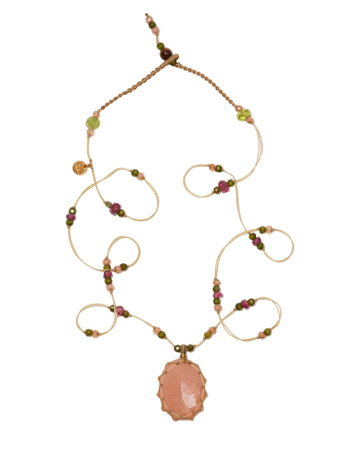 Short Tibetan Necklace, Peach Moon Stone