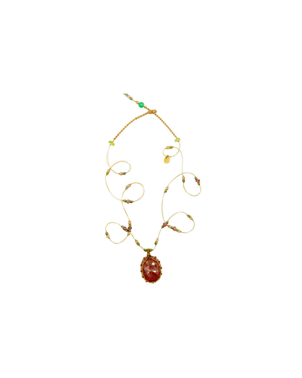 Collier Tibétain court Sharing, Fraise quartz rose